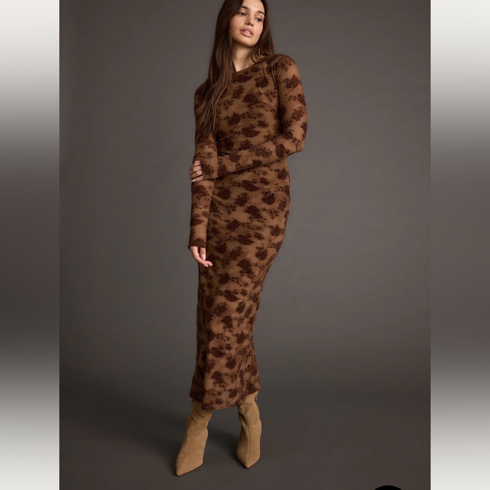 12th Tribe Brown Floral Long Sleeve Maxi Dress